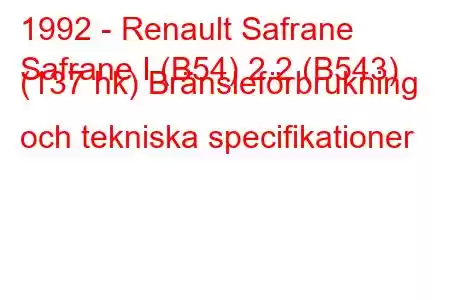 1992 - Renault Safrane
Safrane I (B54) 2.2 (B543) (137 hk) Bränsleförbrukning och tekniska specifikationer