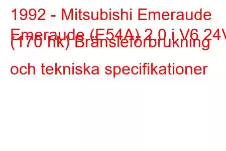 1992 - Mitsubishi Emeraude
Emeraude (E54A) 2.0 i V6 24V (170 hk) Bränsleförbrukning och tekniska specifikationer