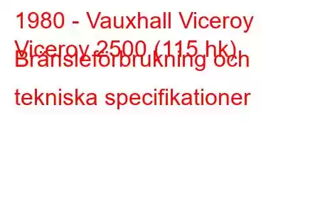 1980 - Vauxhall Viceroy
Viceroy 2500 (115 hk) Bränsleförbrukning och tekniska specifikationer