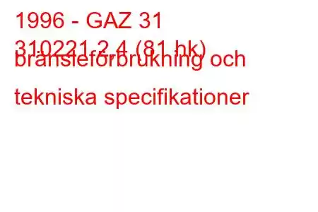 1996 - GAZ 31
310221 2,4 (81 hk) bränsleförbrukning och tekniska specifikationer