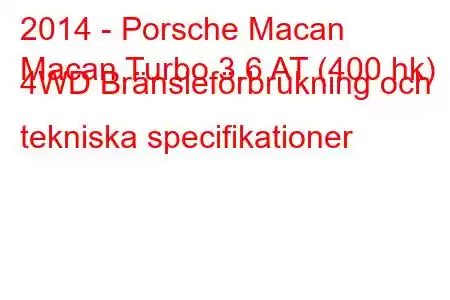 2014 - Porsche Macan
Macan Turbo 3.6 AT (400 hk) 4WD Bränsleförbrukning och tekniska specifikationer