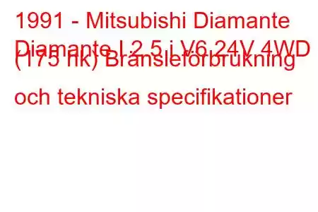 1991 - Mitsubishi Diamante
Diamante I 2.5 i V6 24V 4WD (175 hk) Bränsleförbrukning och tekniska specifikationer