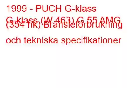 1999 - PUCH G-klass
G-klass (W 463) G 55 AMG (354 hk) Bränsleförbrukning och tekniska specifikationer