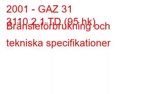 2001 - GAZ 31
3110 2.1 TD (95 hk) Bränsleförbrukning och tekniska specifikationer