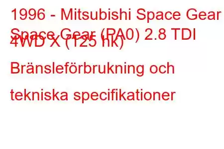 1996 - Mitsubishi Space Gear
Space Gear (PA0) 2.8 TDI 4WD X (125 hk) Bränsleförbrukning och tekniska specifikationer