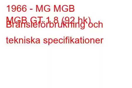 1966 - MG MGB
MGB GT 1.8 (92 hk) Bränsleförbrukning och tekniska specifikationer