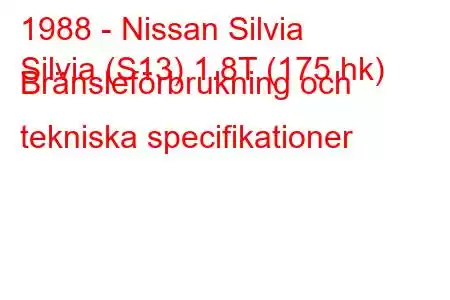 1988 - Nissan Silvia
Silvia (S13) 1.8T (175 hk) Bränsleförbrukning och tekniska specifikationer