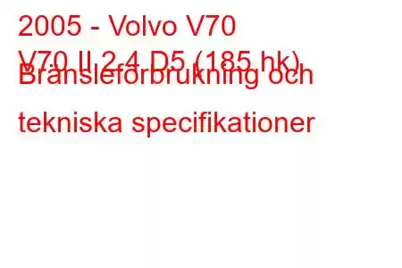 2005 - Volvo V70
V70 II 2.4 D5 (185 hk) Bränsleförbrukning och tekniska specifikationer