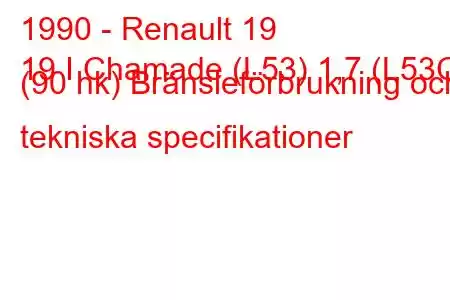 1990 - Renault 19
19 I Chamade (L53) 1,7 (L53C) (90 hk) Bränsleförbrukning och tekniska specifikationer