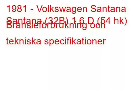 1981 - Volkswagen Santana
Santana (32B) 1,6 D (54 hk) Bränsleförbrukning och tekniska specifikationer