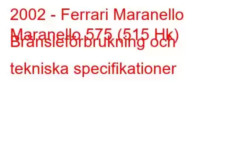 2002 - Ferrari Maranello
Maranello 575 (515 Hk) Bränsleförbrukning och tekniska specifikationer