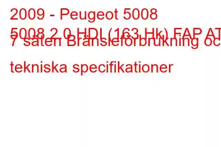 2009 - Peugeot 5008
5008 2.0 HDI (163 Hk) FAP AT 7 säten Bränsleförbrukning och tekniska specifikationer