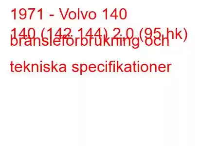 1971 - Volvo 140
140 (142 144) 2,0 (95 hk) bränsleförbrukning och tekniska specifikationer