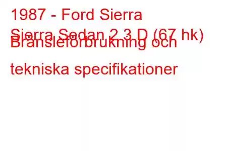 1987 - Ford Sierra
Sierra Sedan 2.3 D (67 hk) Bränsleförbrukning och tekniska specifikationer