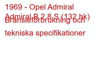 1969 - Opel Admiral
Admiral B 2.8 S (132 hk) Bränsleförbrukning och tekniska specifikationer