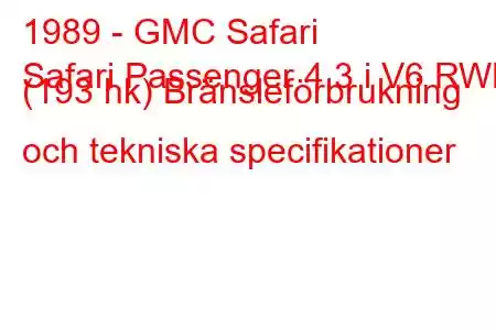 1989 - GMC Safari
Safari Passenger 4.3 i V6 RWD (193 hk) Bränsleförbrukning och tekniska specifikationer