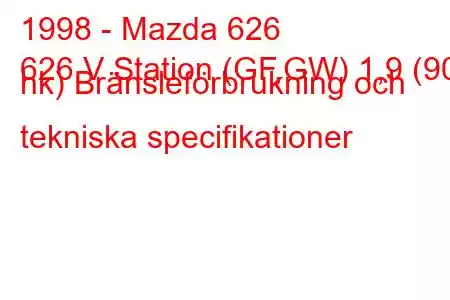 1998 - Mazda 626
626 V Station (GF,GW) 1,9 (90 hk) Bränsleförbrukning och tekniska specifikationer