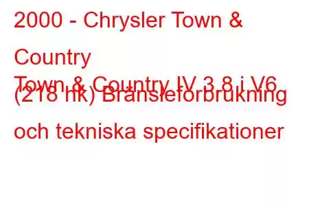 2000 - Chrysler Town & Country
Town & Country IV 3.8 i V6 (218 hk) Bränsleförbrukning och tekniska specifikationer