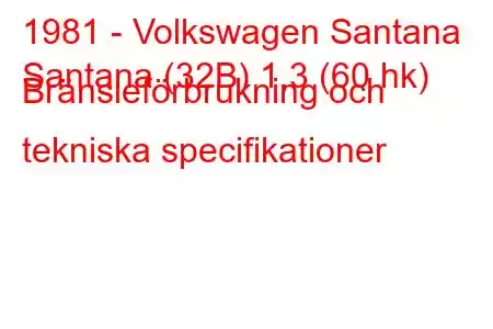 1981 - Volkswagen Santana
Santana (32B) 1,3 (60 hk) Bränsleförbrukning och tekniska specifikationer