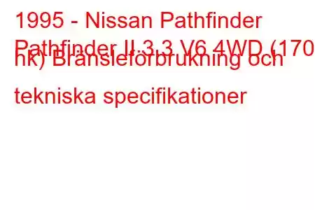 1995 - Nissan Pathfinder
Pathfinder II 3.3 V6 4WD (170 hk) Bränsleförbrukning och tekniska specifikationer