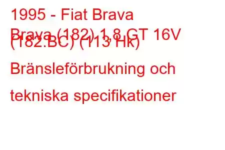 1995 - Fiat Brava
Brava (182) 1,8 GT 16V (182.BC) (113 Hk) Bränsleförbrukning och tekniska specifikationer