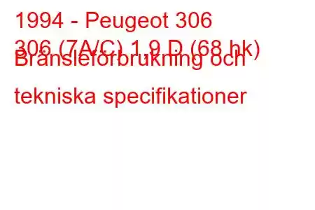 1994 - Peugeot 306
306 (7A/C) 1,9 D (68 hk) Bränsleförbrukning och tekniska specifikationer