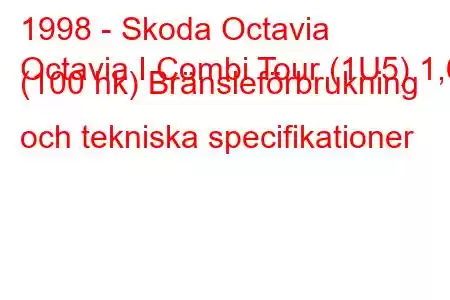 1998 - Skoda Octavia
Octavia I Combi Tour (1U5) 1,6 (100 hk) Bränsleförbrukning och tekniska specifikationer