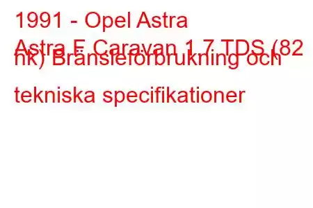 1991 - Opel Astra
Astra F Caravan 1.7 TDS (82 hk) Bränsleförbrukning och tekniska specifikationer