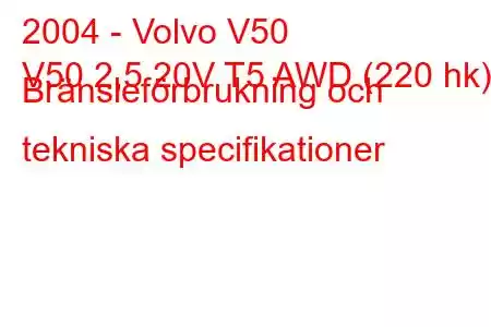 2004 - Volvo V50
V50 2,5 20V T5 AWD (220 hk) Bränsleförbrukning och tekniska specifikationer