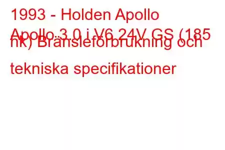 1993 - Holden Apollo
Apollo 3.0 i V6 24V GS (185 hk) Bränsleförbrukning och tekniska specifikationer