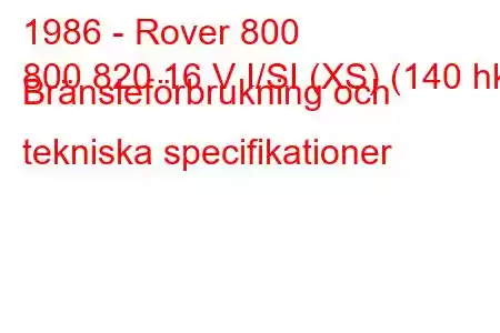 1986 - Rover 800
800 820 16 V I/SI (XS) (140 hk) Bränsleförbrukning och tekniska specifikationer