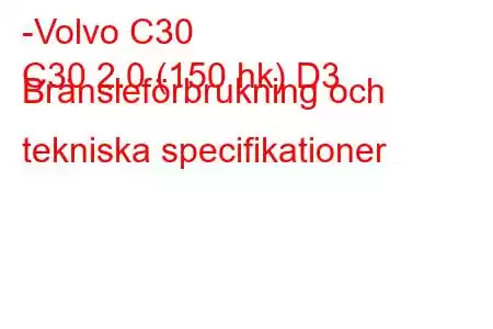 -Volvo C30
C30 2.0 (150 hk) D3 Bränsleförbrukning och tekniska specifikationer